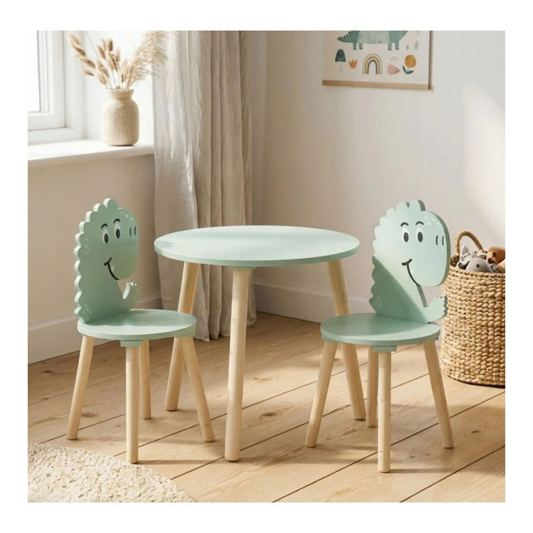 Holztischset mit 2 Stühlen Dinosaurier - blau