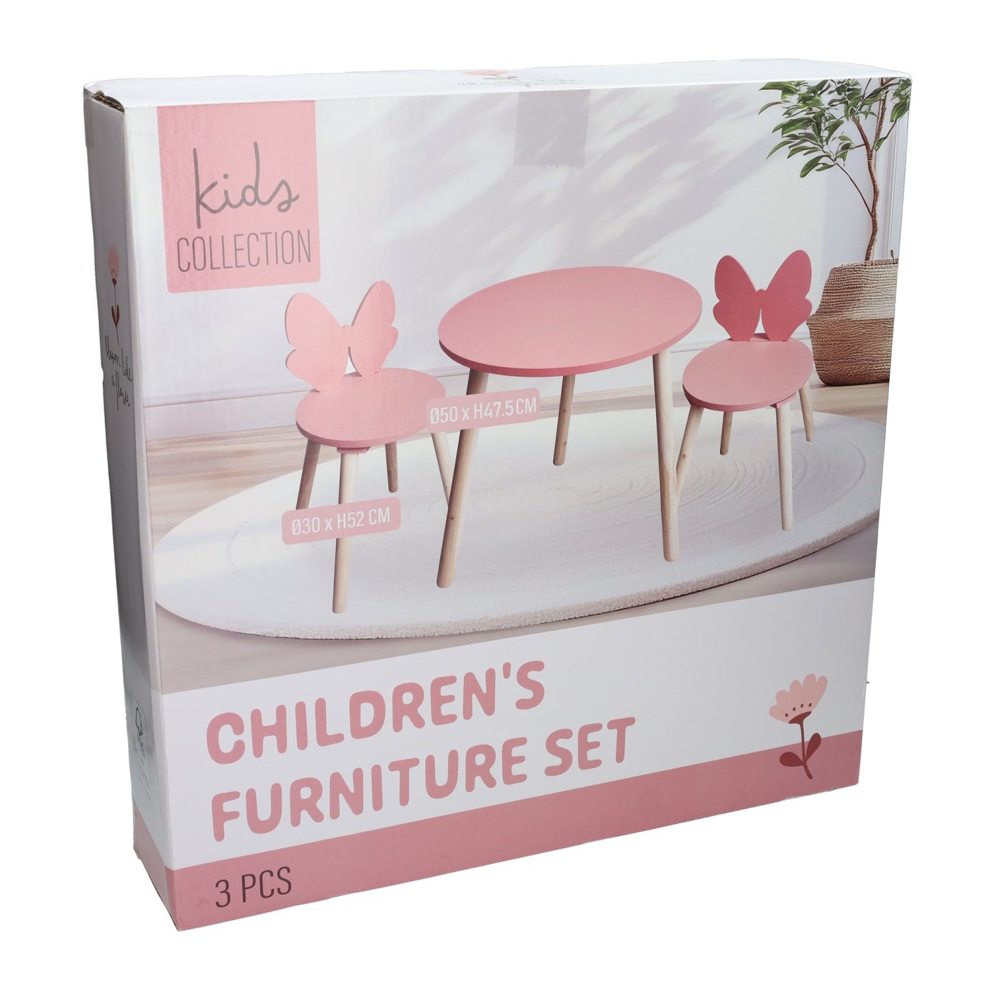 Holztischset mit 2 Stühlen Schmetterling - rosa