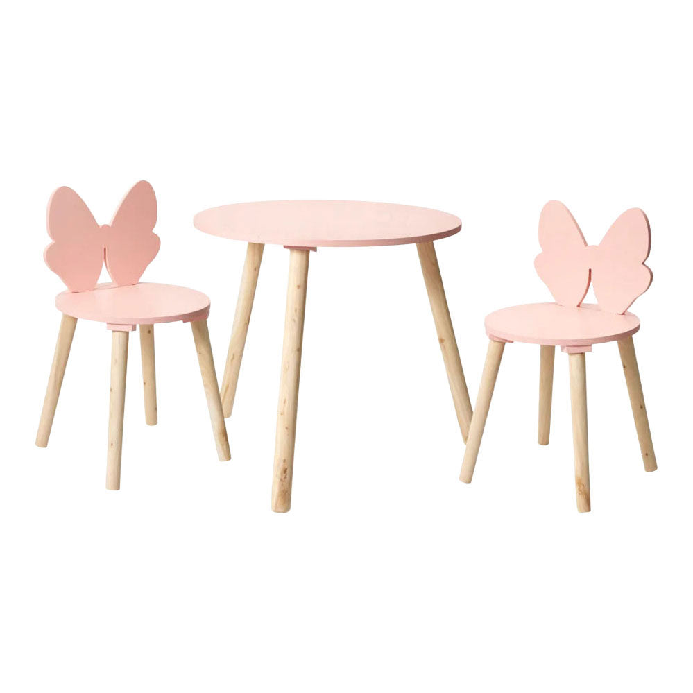 Holztischset mit 2 Stühlen Schmetterling - rosa
