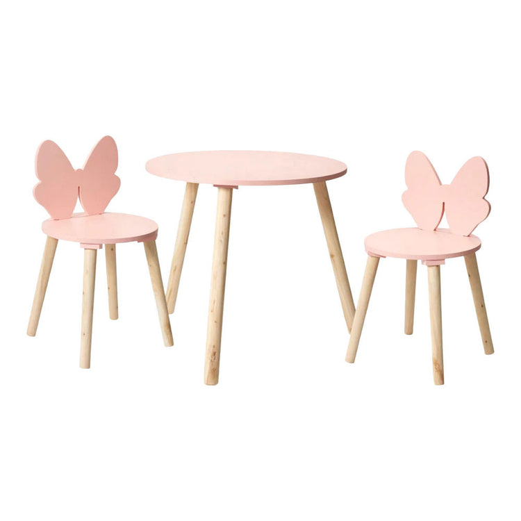 Holztischset mit 2 Stühlen Schmetterling - rosa