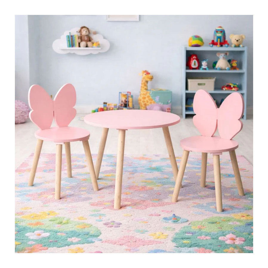 Holztischset mit 2 Stühlen Schmetterling - rosa