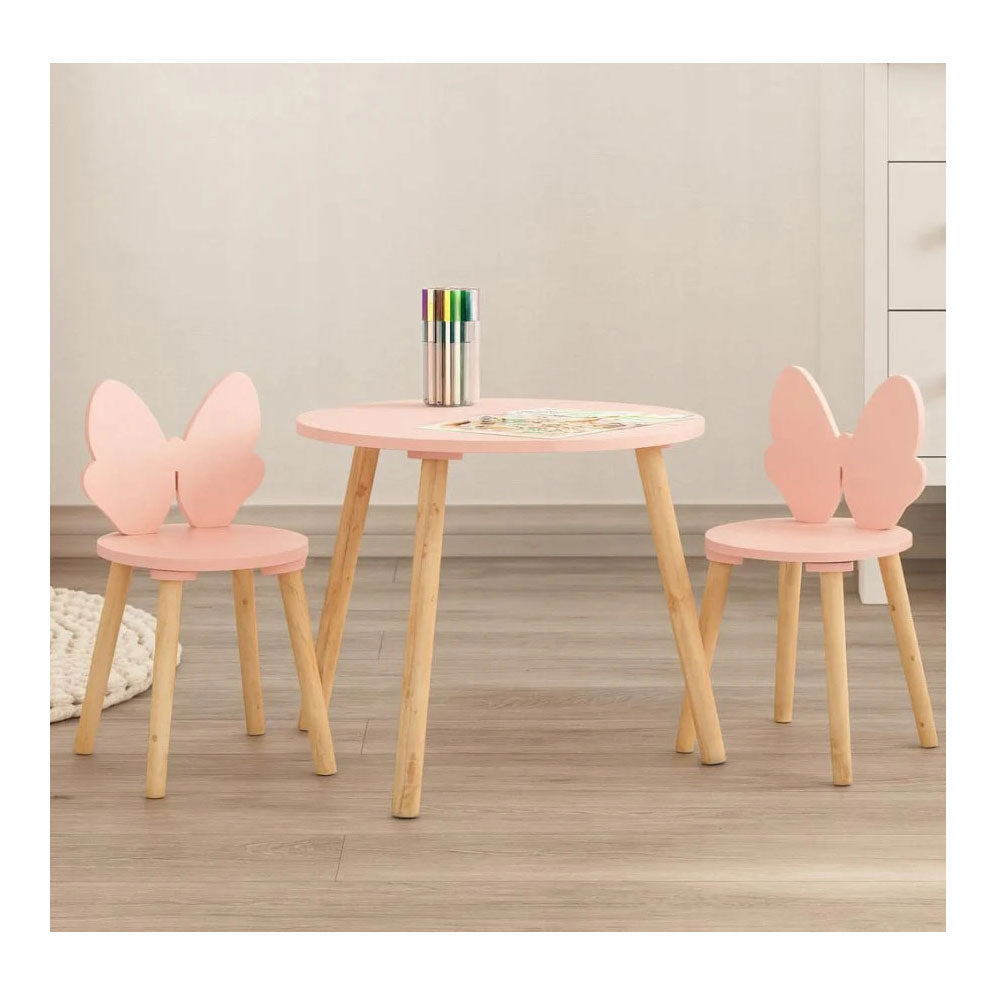 Holztischset mit 2 Stühlen Schmetterling - rosa