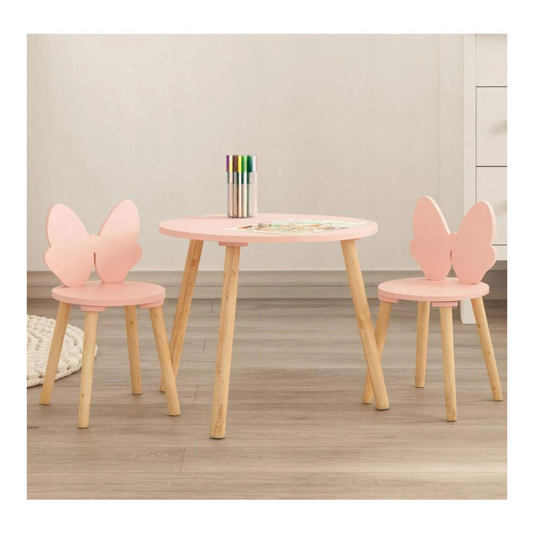 Holztischset mit 2 Stühlen Schmetterling - rosa