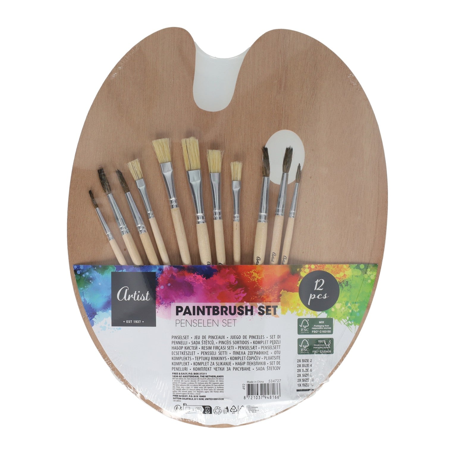 Bürstenset - 11 Stück. mit Holzpalette