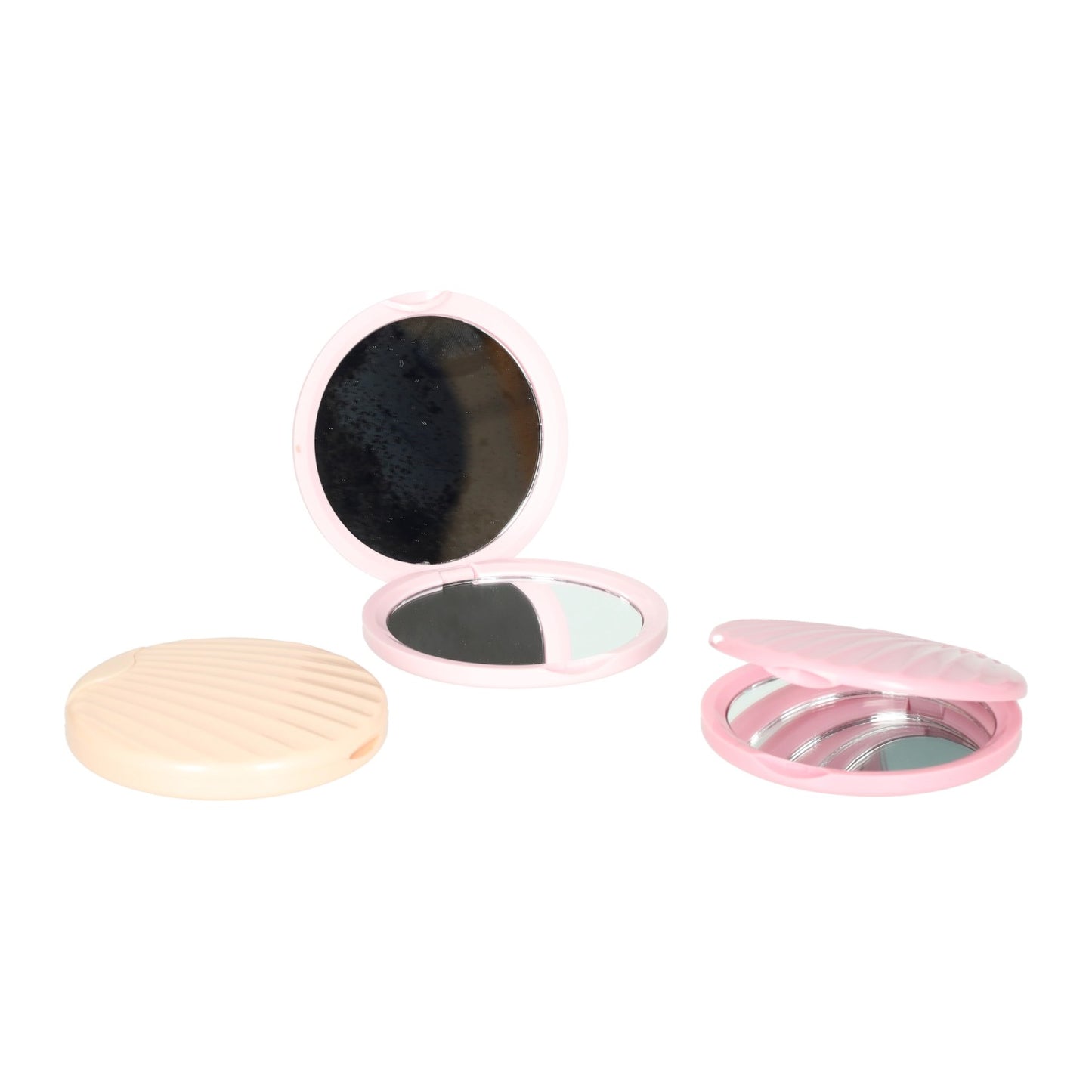 Runder doppelseitiger Taschenspiegel in Muschelform