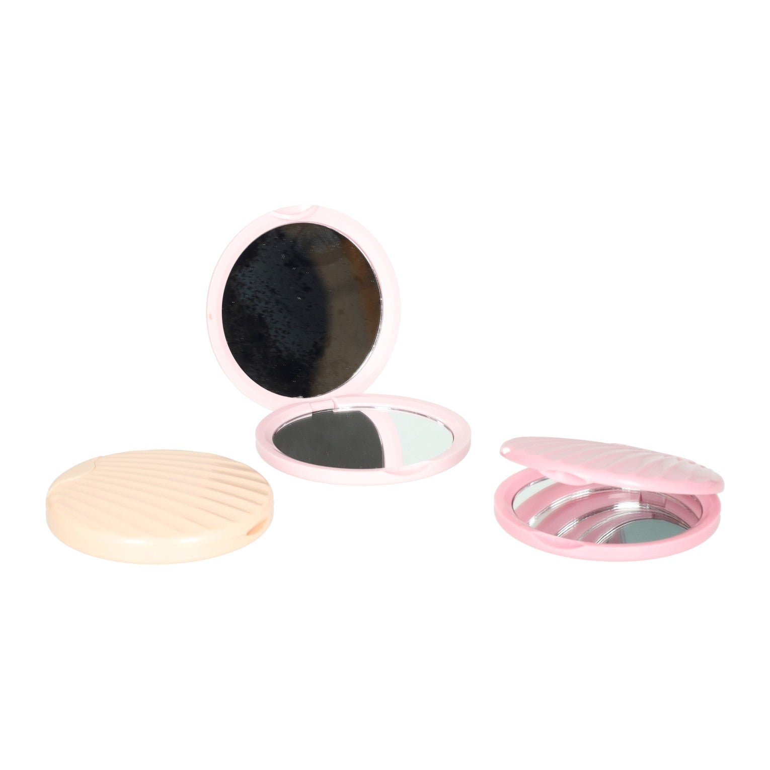 Runder doppelseitiger Taschenspiegel in Muschelform