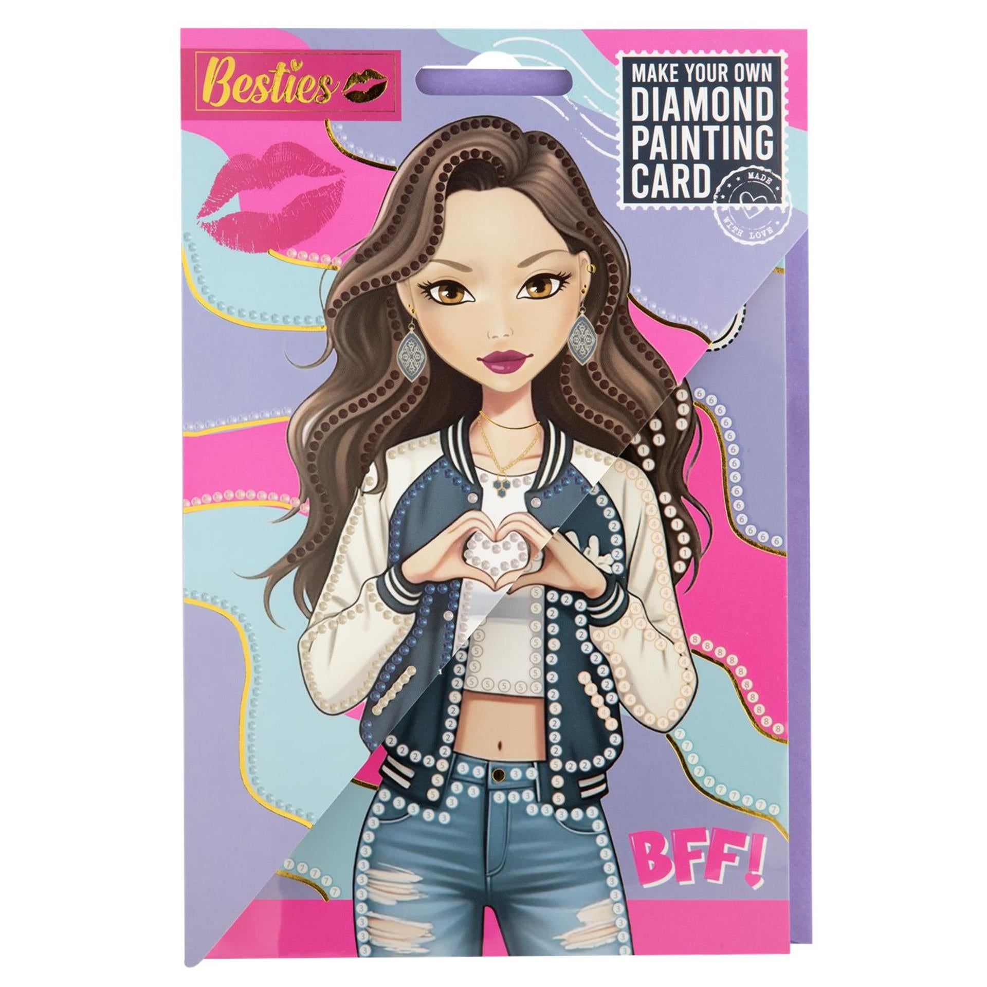 Karte „Besties“ mit Diamantmalerei + Umschlag