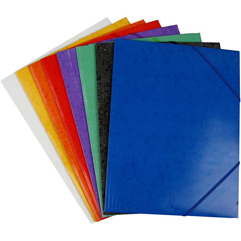 Ordner mit Klappe und Gummibändern, A4, Größe 22,9×32,4 cm, verschiedene Farben, 8x3 Stück, 24 Stück 1 Karton
