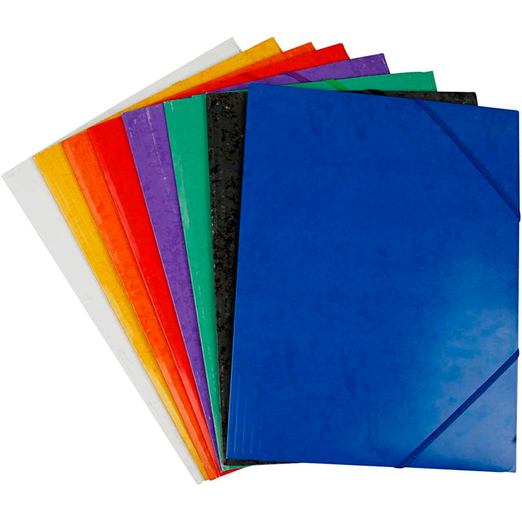 Ordner mit Klappe und Gummibändern, A4, Größe 22,9×32,4 cm, verschiedene Farben, 8x3 Stück, 24 Stück 1 Karton
