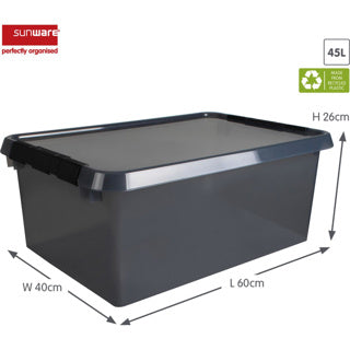 Comfort Line Aufbewahrungsbox 45 Liter transparent grau schwarz 60 x 40 x 26 cm | 2 Stk
