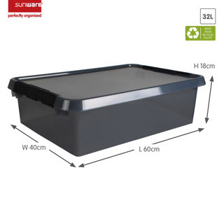 Comfort Line Aufbewahrungsbox 32 Liter transparent grau schwarz 60 x 40 x 18 cm | 2 Stk