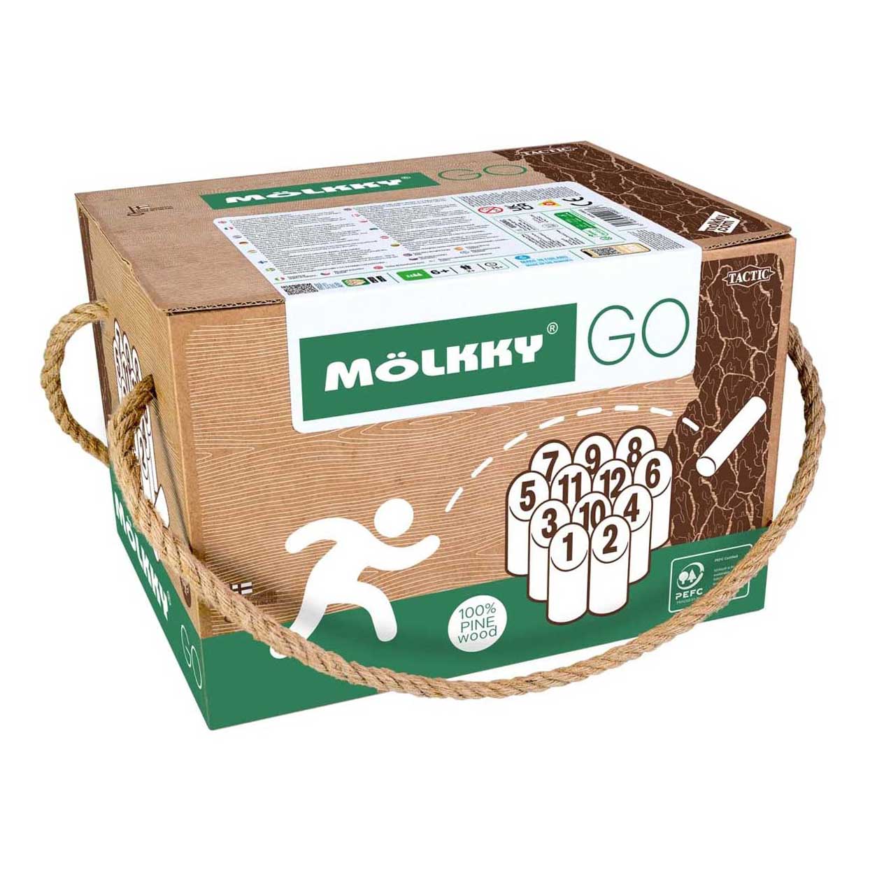 Selecta Molkky Go Kiefernholz-Wurfspiel mit 12 Kegeln