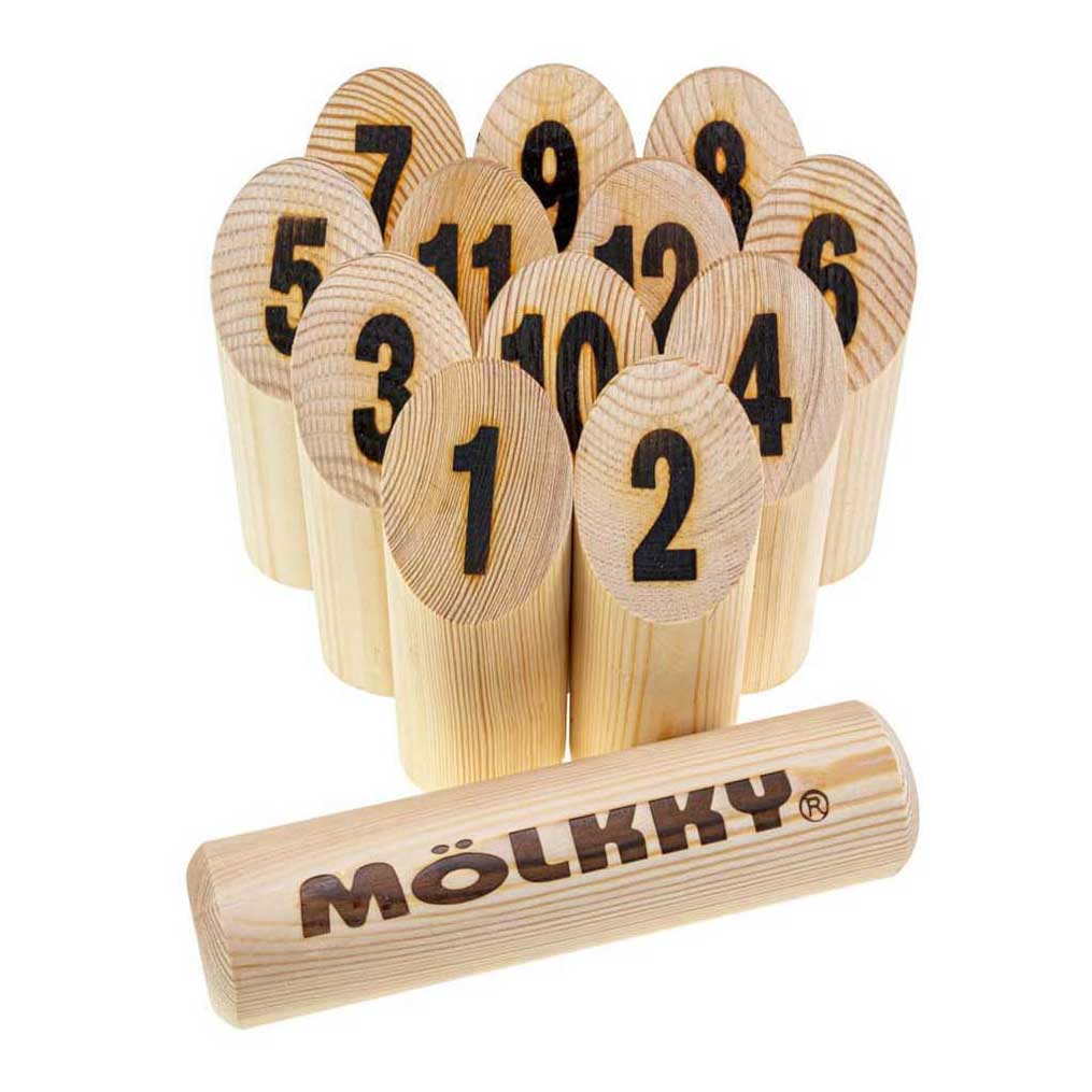 Selecta Molkky Go Kiefernholz-Wurfspiel mit 12 Kegeln