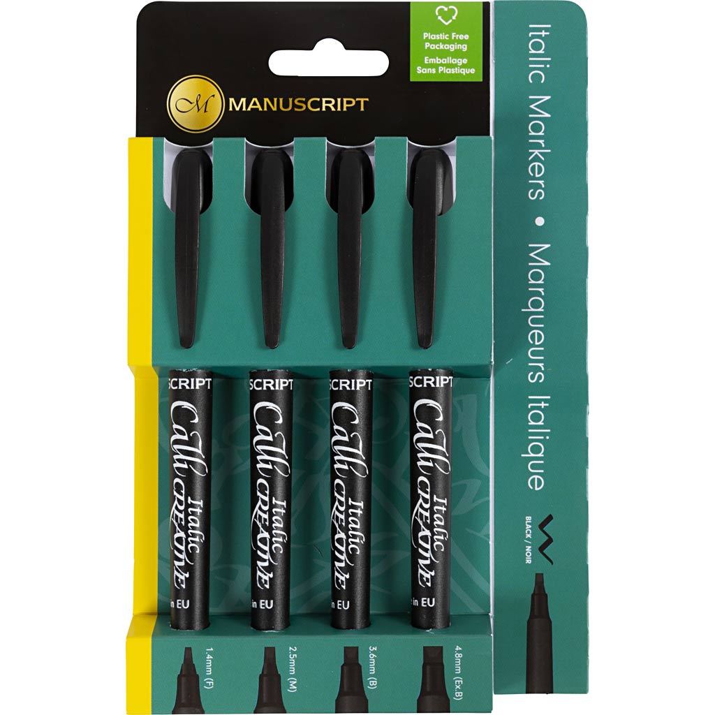 Kalligraphische Markierungen, Liniendicke 1,4+2,5+3,6+4,8 mm, schwarz, 4 Stück 1 Box