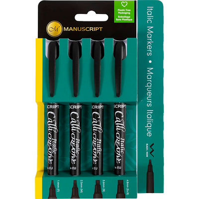 Kalligraphische Markierungen, Liniendicke 1,4+2,5+3,6+4,8 mm, schwarz, 4 Stück 1 Box