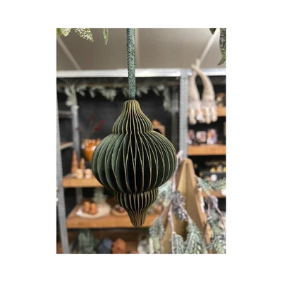 HBx Natural Living Weihnachtskugel Zwiebelform 15cm grüner Karton