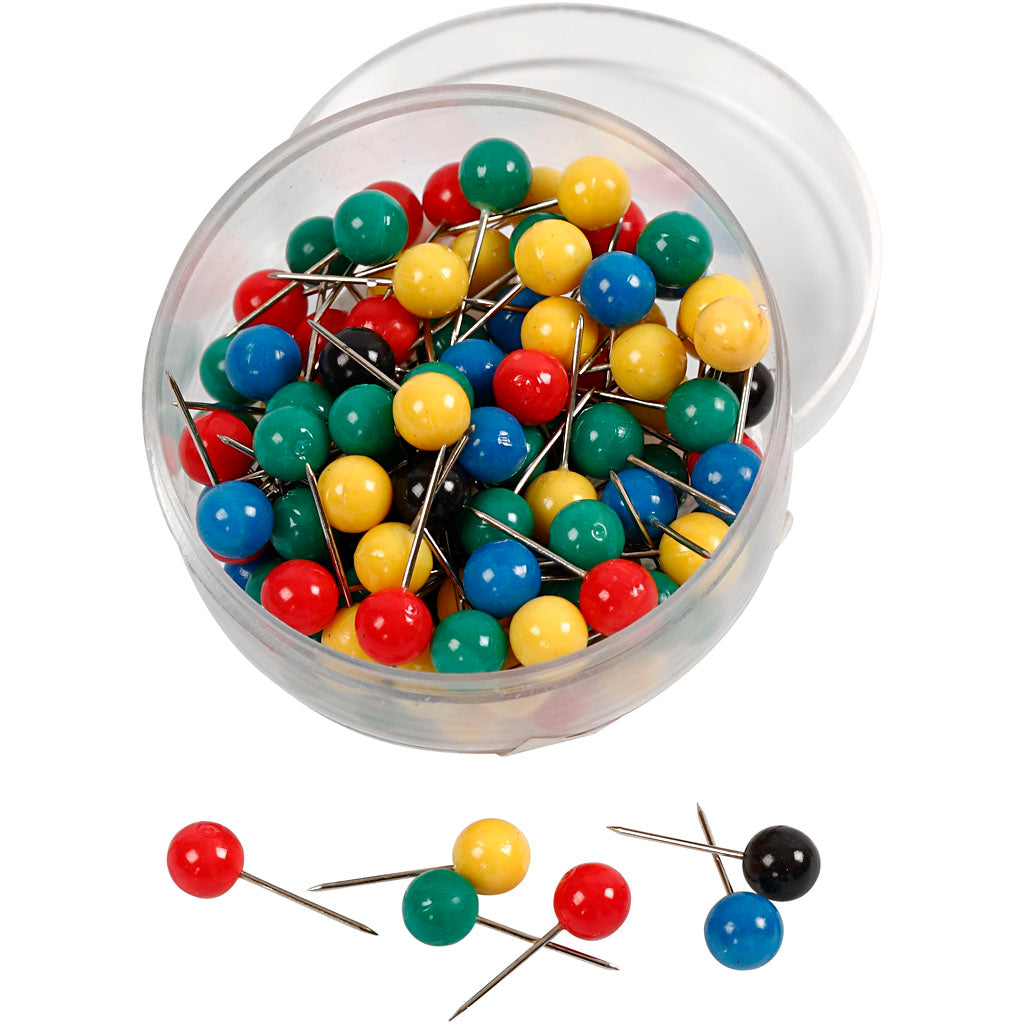 Creativ Firmenkartennadeln, L: 17 mm, D 6 mm, verschiedene Farben, 100 div. 1 Box
