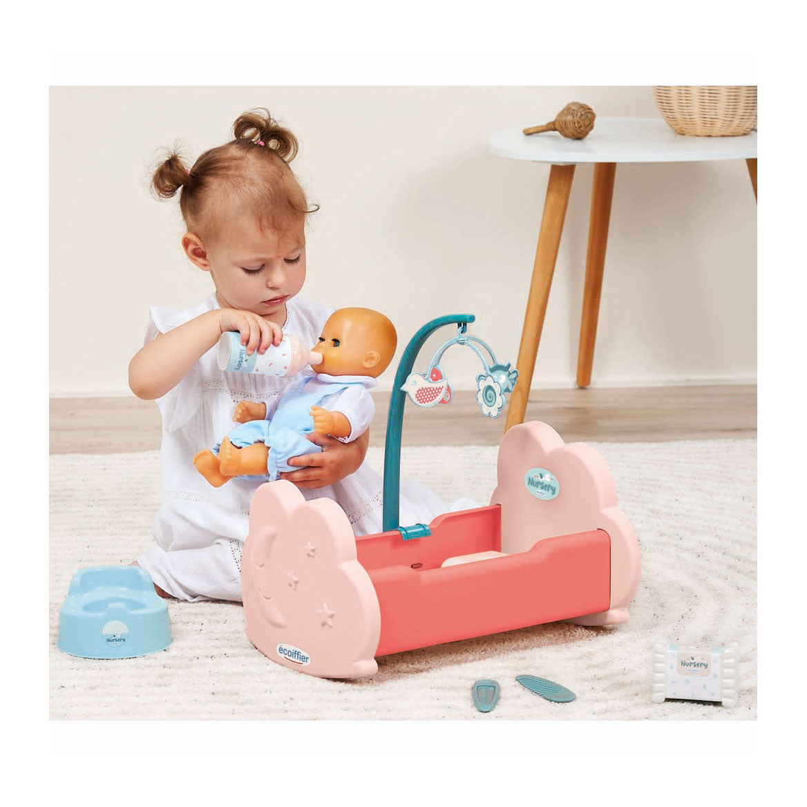 Ecoiffier Doll's Cradle mit Accessoires, 6dlg.