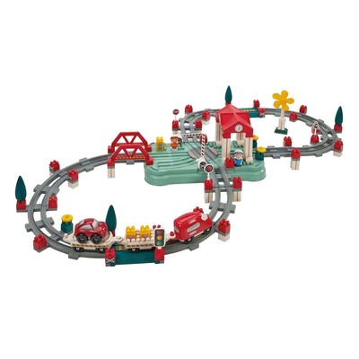 Abrick ecoiffier – Bauset Eisenbahngleise, Bahnhof und Zubehör, 140 Teile.