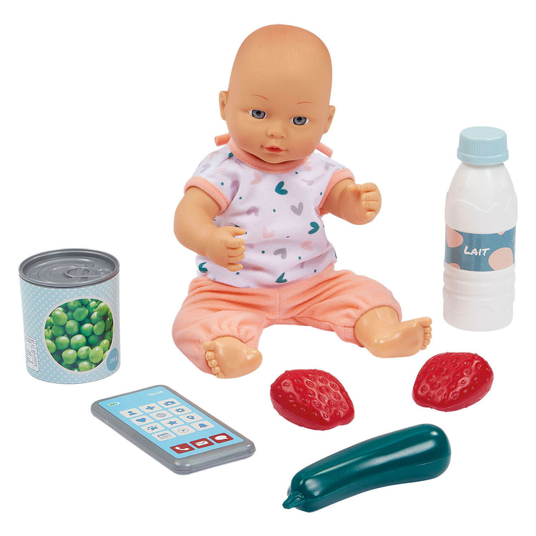 Ecoiffier Vert Azur gefüllter Einkaufswagen mit Babypuppe – 8 Stück.