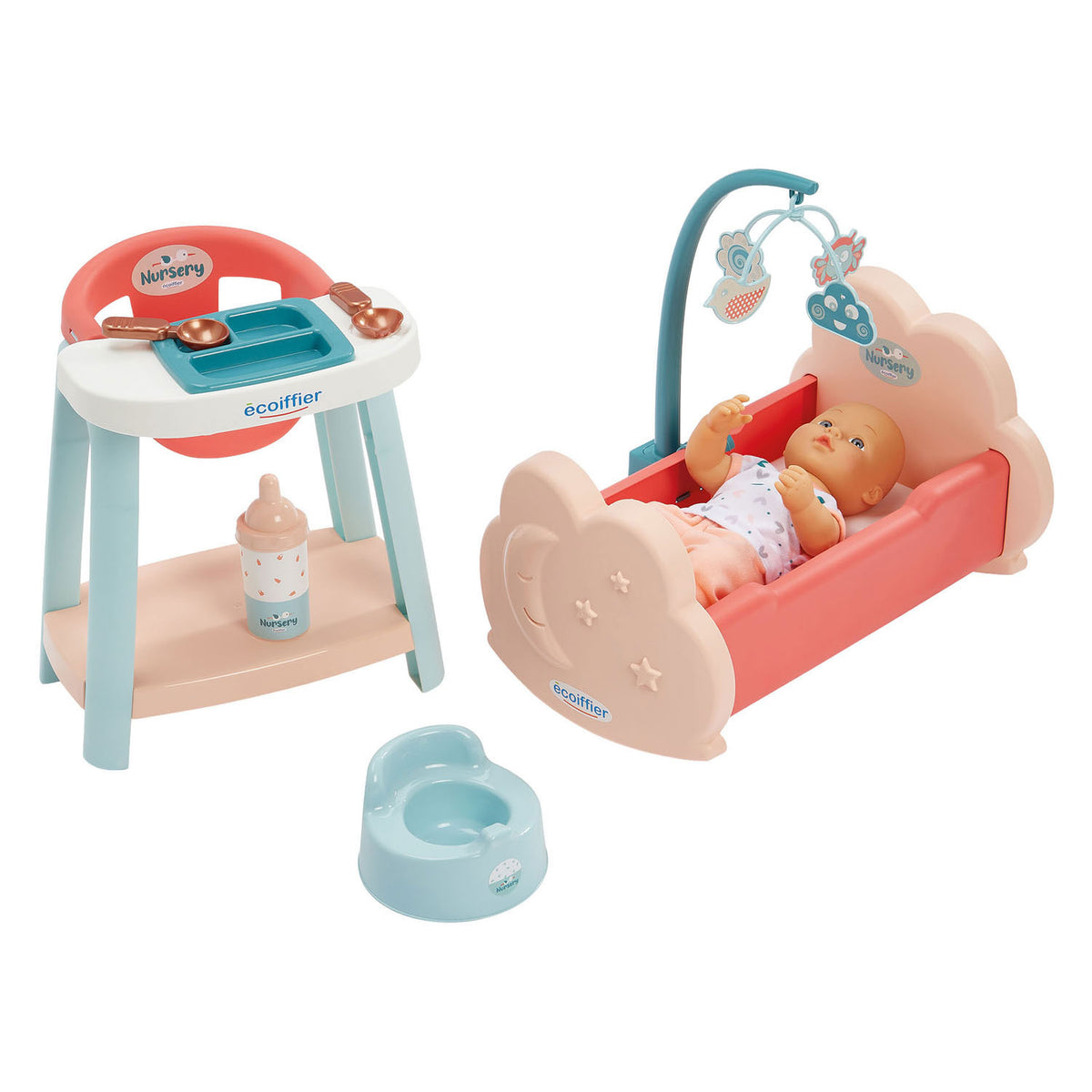 Ecoiffier Kinderzimmer 3in1 Babyzimmer mit Babypuppe – 8-teilig.
