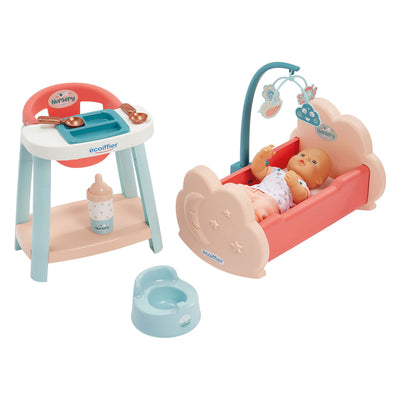 Ecoiffier Kinderzimmer 3in1 Babyzimmer mit Babypuppe – 8-teilig.