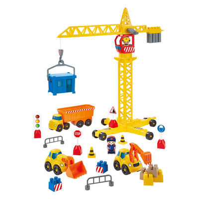 Ecoiffier Ziegelbaustein-Baustelle mit Kran mit 3 Fahrzeugen