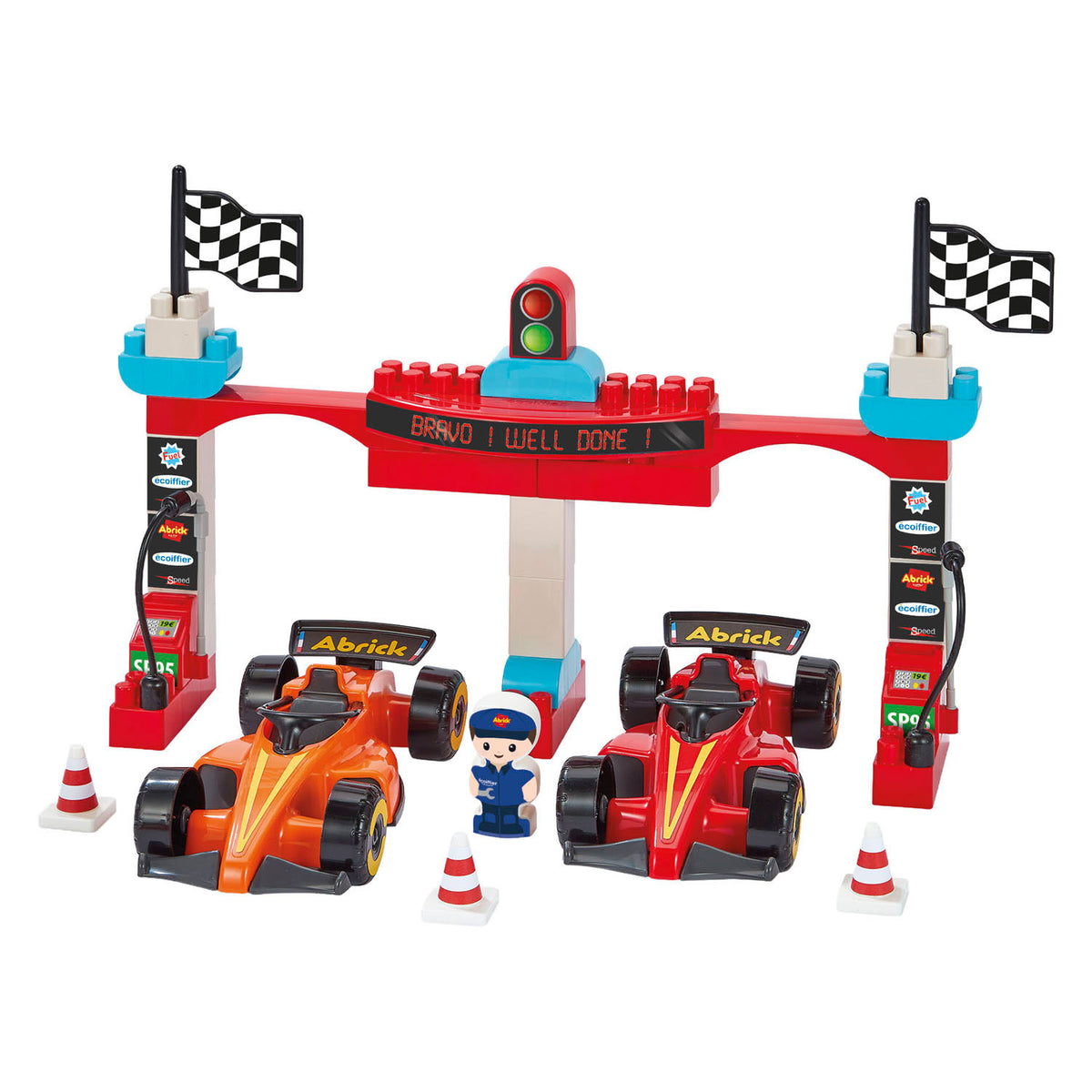Ecoiffier Abrick Bausteine Formel 1 Grand Prix mit 3 Fahrzeugen