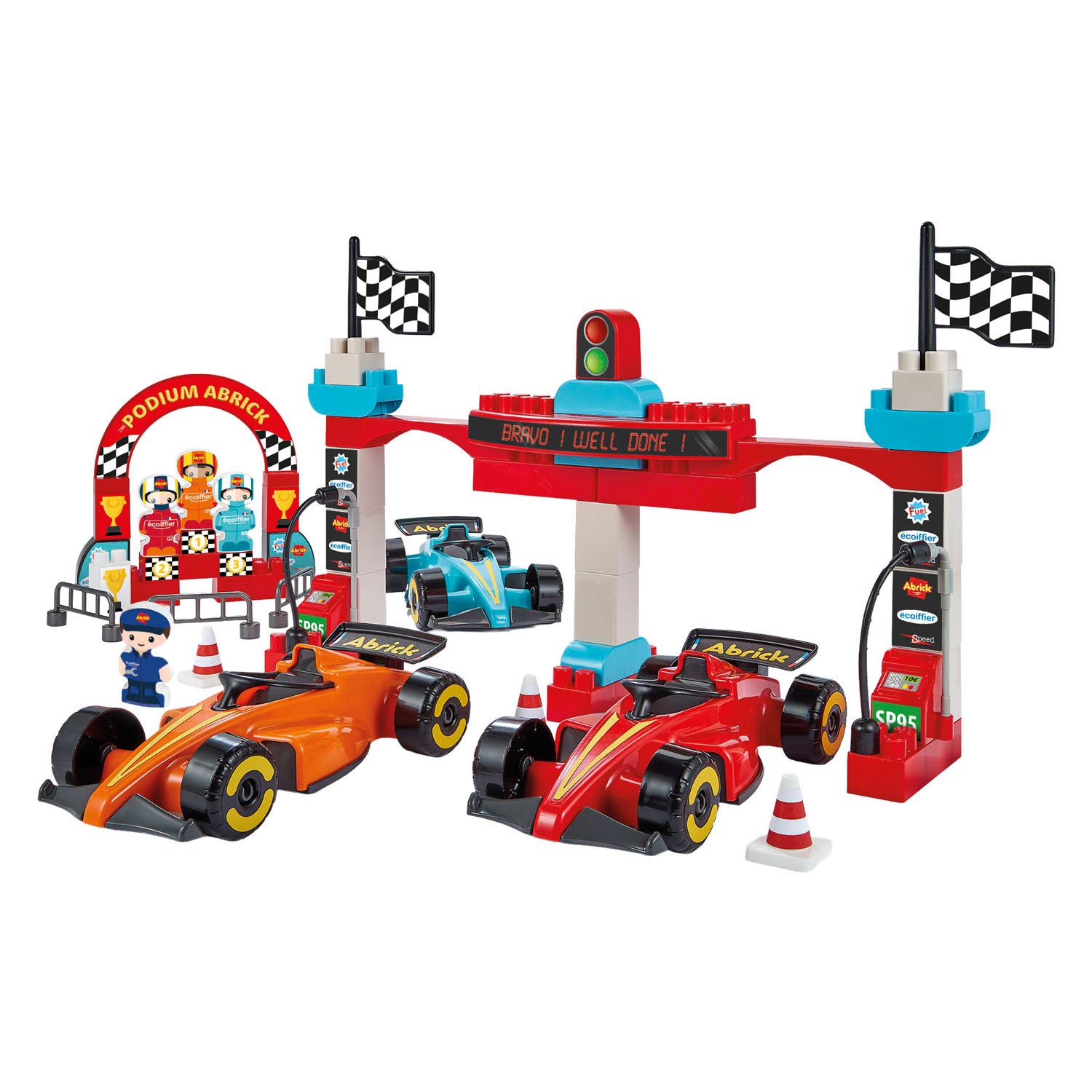 Ecoiffier Abrick Bausteine Formel 1 Grand Prix mit 3 Fahrzeugen