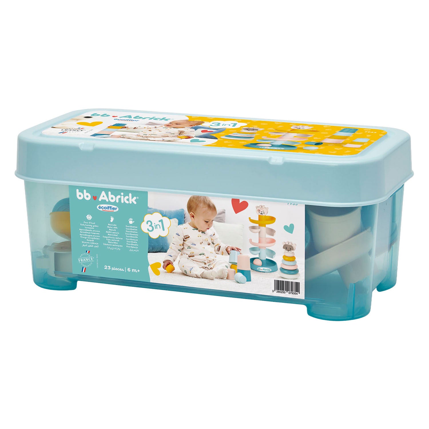 Ecoiffier abrick 3in1 Babyspielzeug in Aufbewahrungsbox - 23 Stk.