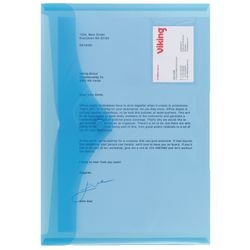 Dokumentenmappe aus PP, 180 g, m2, A4, 33,5 x 23,5 cm, blau. 100 Blatt Druckknopfetikett