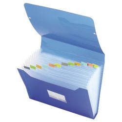 Dokumentenmappe aus PP, 180 g, m2, A4, 33 x 24 cm, blau, Gummiverschluss, Registerlaschen, 13 Fächer