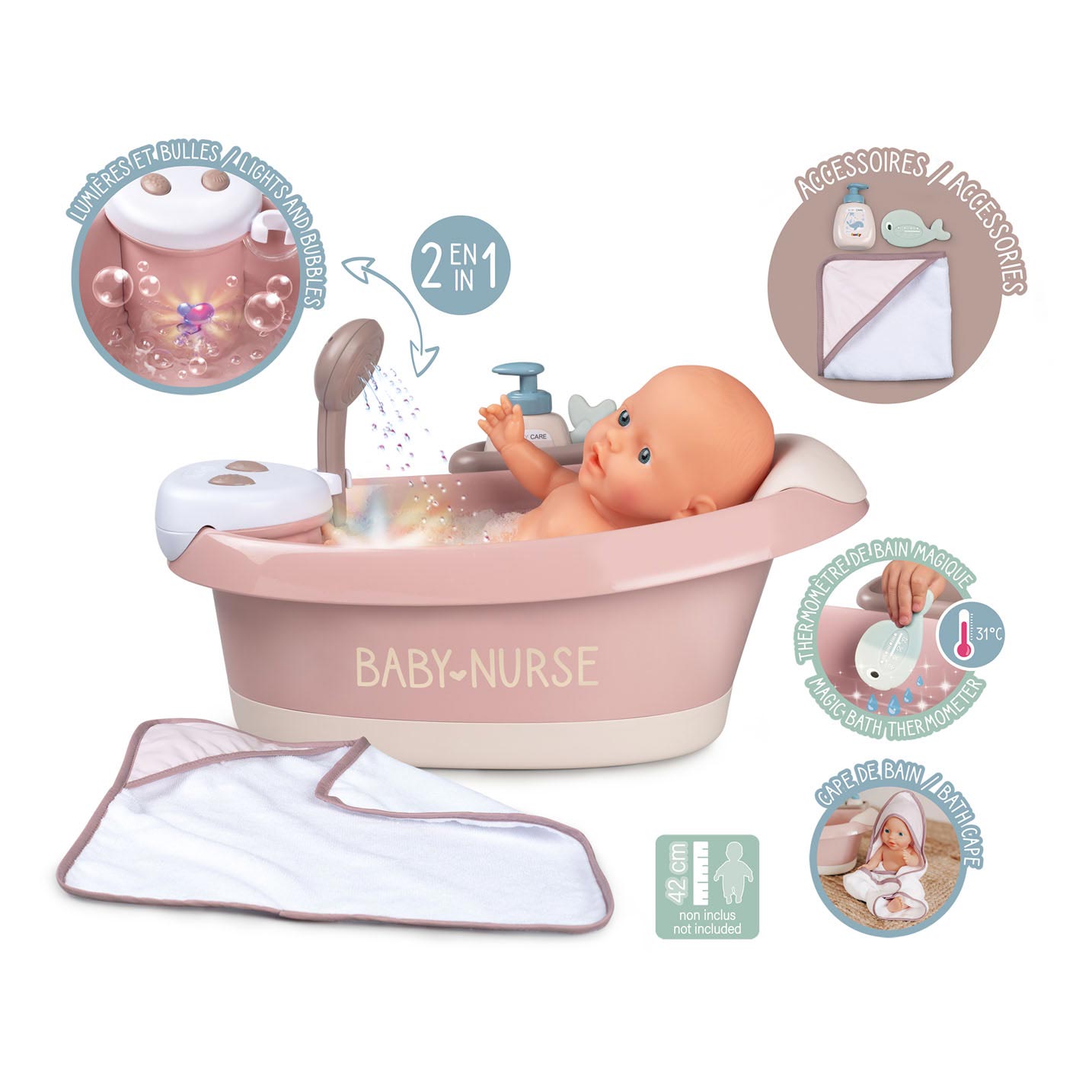 Smoby - Baby Schwesterbad mit Funktionen und Zubehör 3DLG.