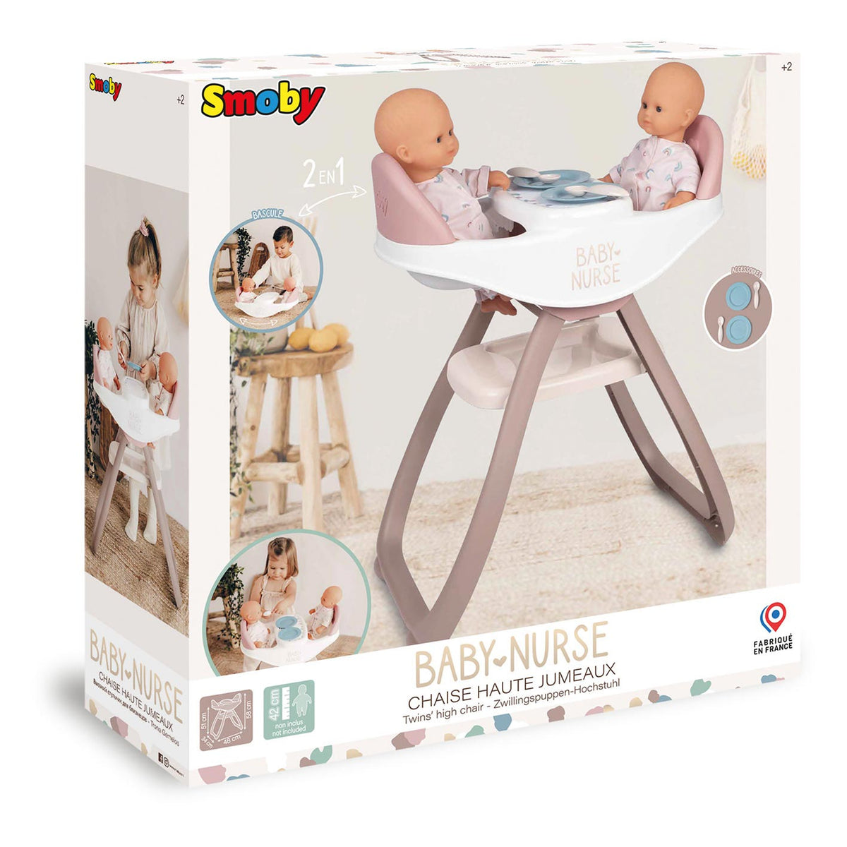 Smoby - Baby Schwester Babystuhl für 2 Puppen