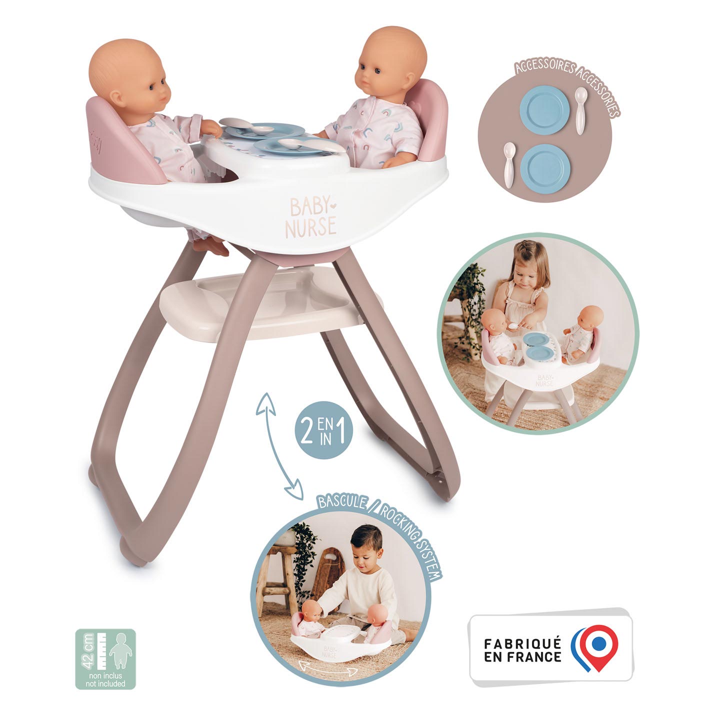 Smoby - Baby Schwester Babystuhl für 2 Puppen