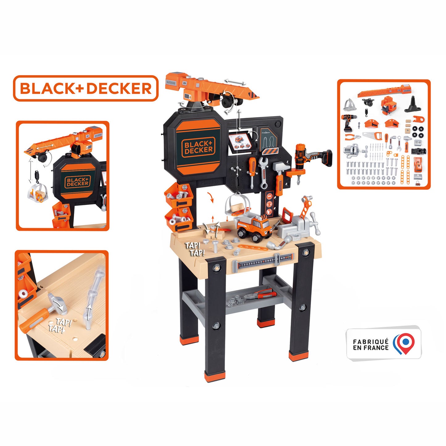 Smoby Black Decker Spielzeug Workbench mit Crane, 94dlg.