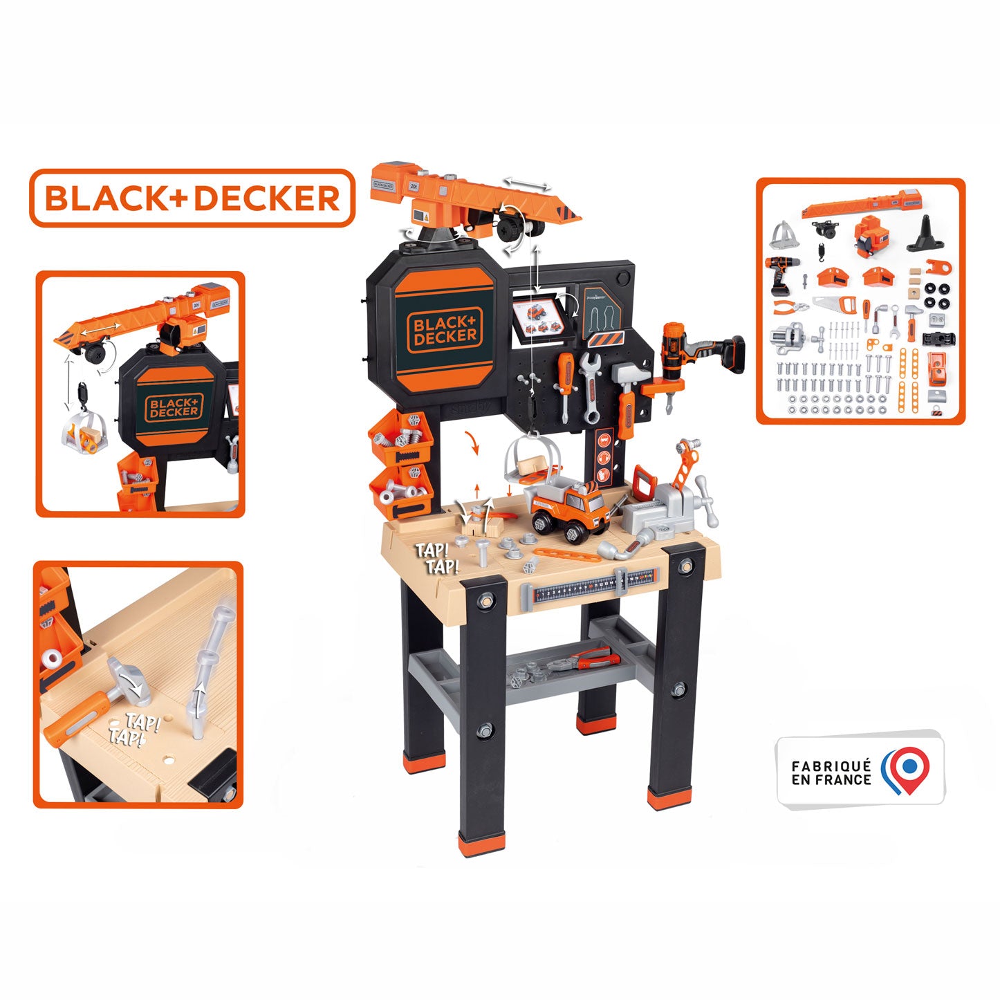 Smoby Black Decker Spielzeug Workbench mit Crane, 94dlg.
