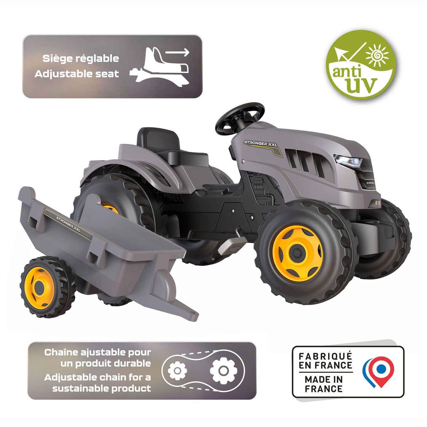 Smoby stärkerer XXL -Pedaltraktor mit Anhängergrau