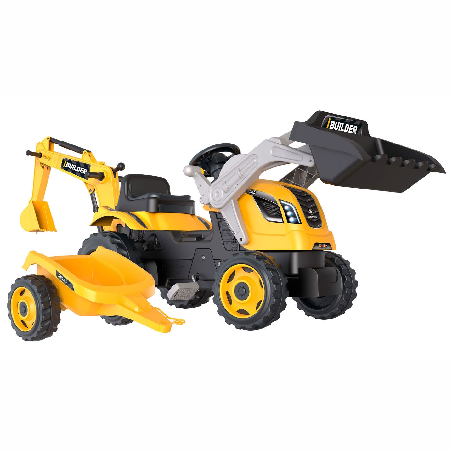 Smoby Builder Max Baggertraktor mit Anhänger Gelb