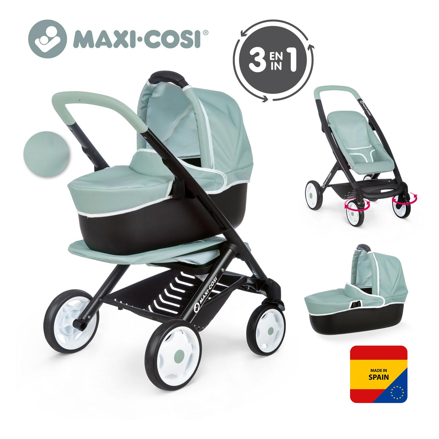 Smoby - Maxi -cosi Puppe richtiger Salbei 3in1