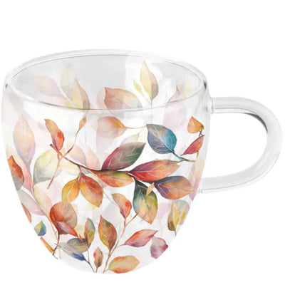 Ambiente doppelwandiges Glas mit bunten Blättern, 200 ml, Durchmesser 10 x 9,5 cm