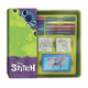 Multiprint -Briefmarken und Filztip -Stifte, die in Speicherbox eingestellt sind