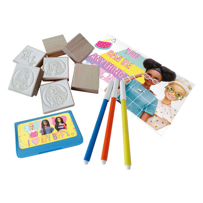 Mattel Holzstempel, Notizbuch und Filzstifte Barbie – 12 Stück.