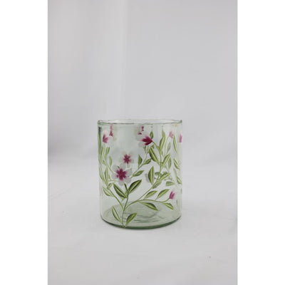 Villa-Atmosphäre Vase aus Glas mit rosa Blumen 13x13x15cm