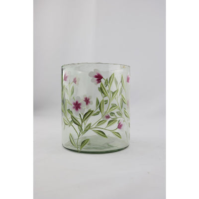 Villa-Atmosphäre Vase aus Glas mit rosa Blumen 13x13x15cm