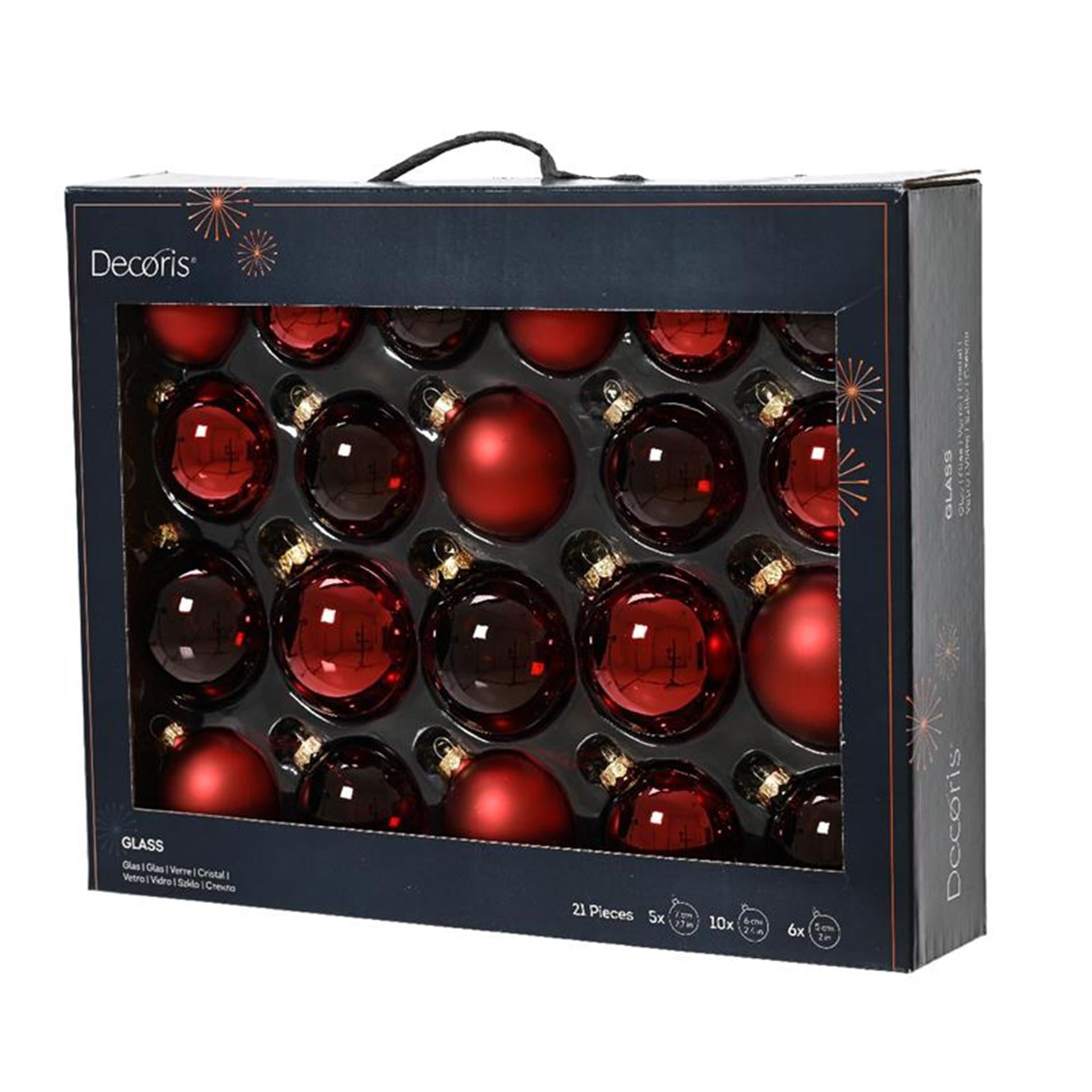 Decoris Weihnachtskugel-Set Glas Ochsenblut 21-teilig
