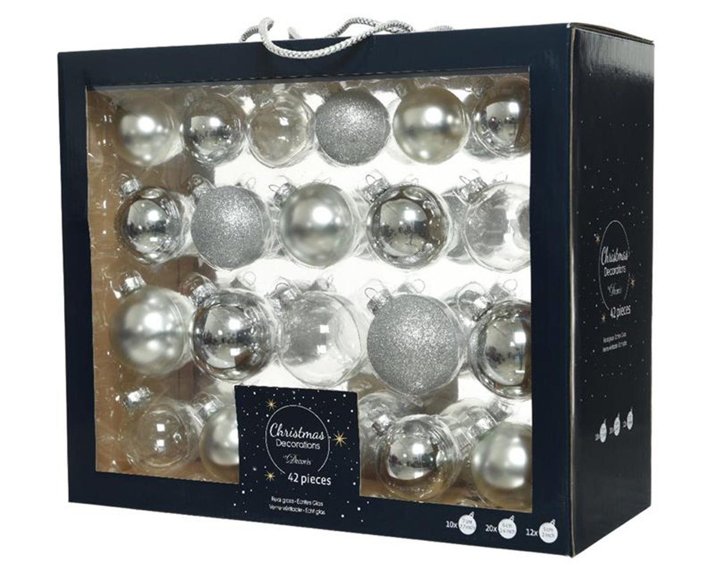 Decoris Weihnachtskugel-Set Glasmix Silber42-tlg.