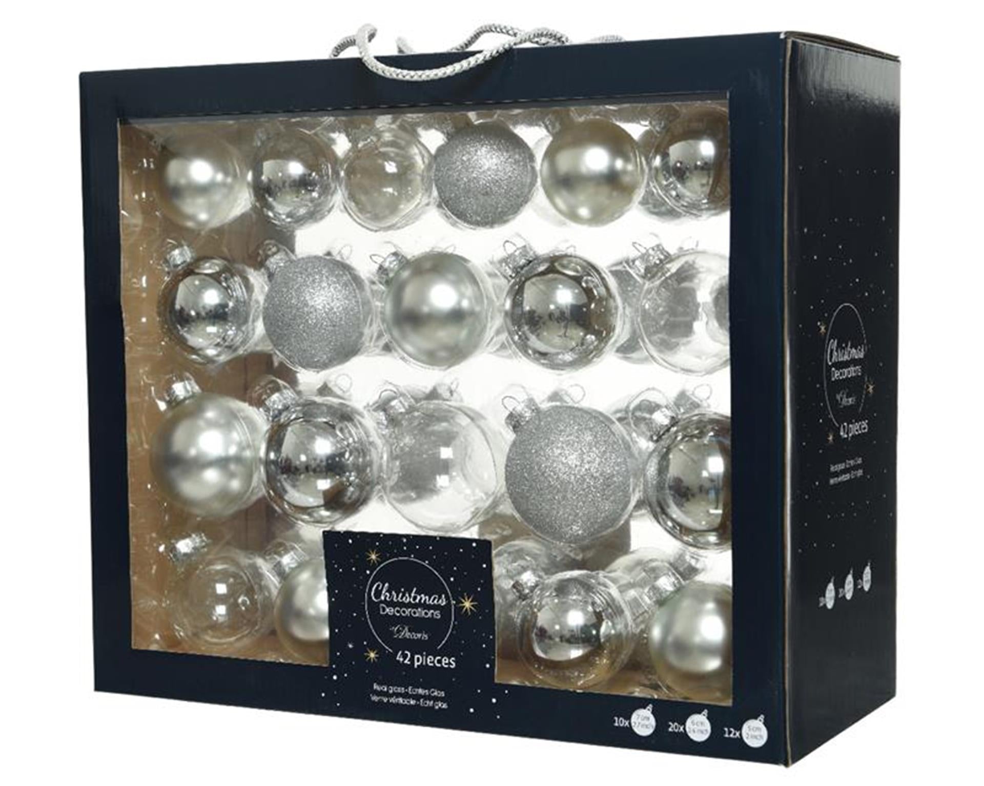 Decoris Weihnachtskugel-Set Glasmix Silber42-tlg.