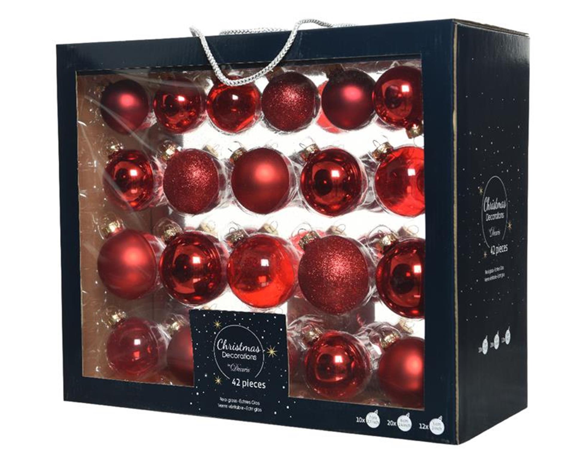 Decoris Weihnachtskugel-Set Glasmix Weihnachten rot 42-tlg.