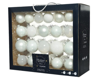 Decoris Weihnachtskugel-Set Glasmix Winterweiß 42-tlg